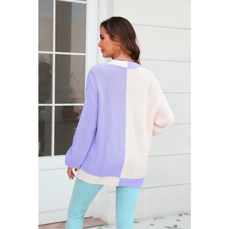 Women's Autumn and Winter Loose Splicing Knit Big Size Sweater
