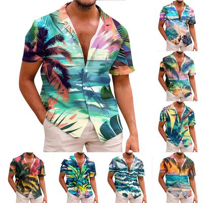 Camisa para homens moda casual verão manga curta botões impresso camiseta top