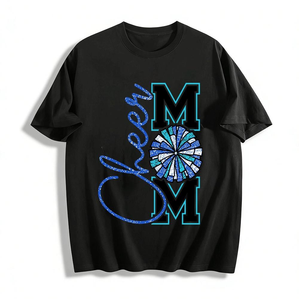 

Cheer Mom Pom Pom Graphic Casual Tee For Cheerleading Moms Pure cotton T-shirt XXS