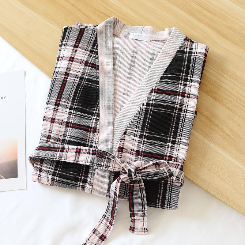 New Cotton Waffle Kimono Bathrobe - Long Sleeve, Soft & Skin-Friendly, Perfect for Spring & Autumn