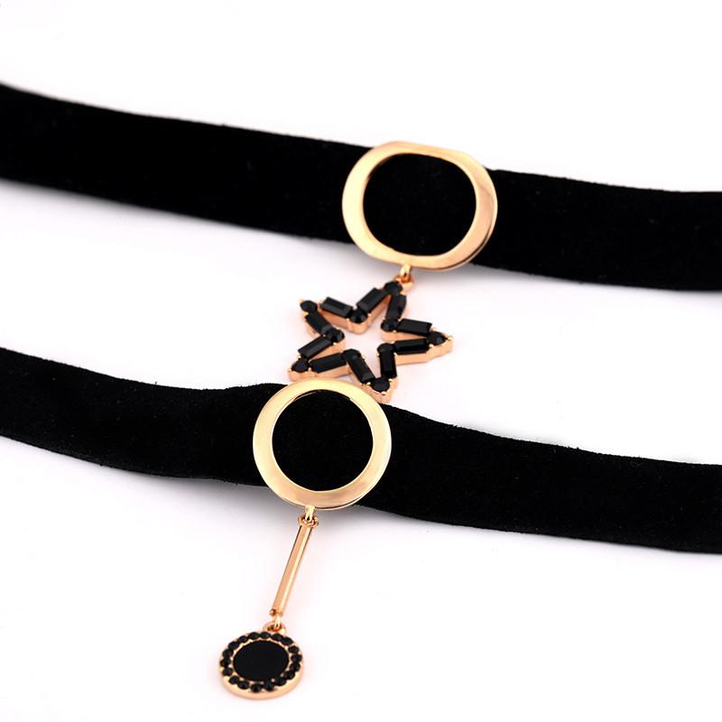 Stylish Black Choker Necklace For Women With Geometric Design And Rhinestone Accents