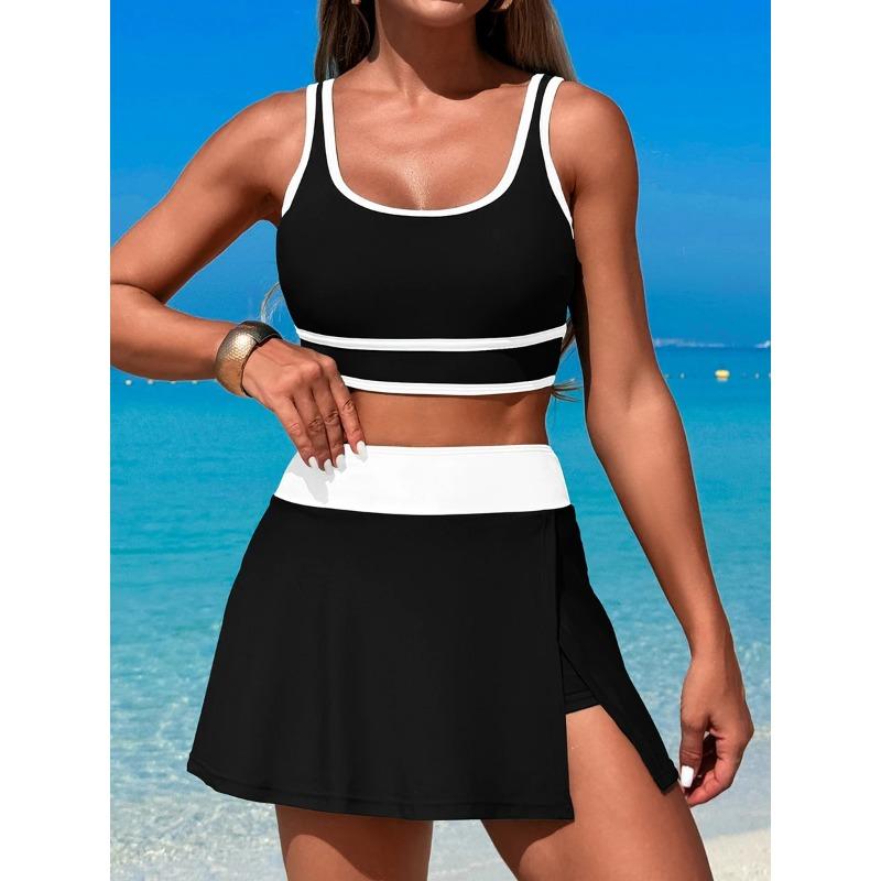 

2025 Sporty Swimsuit Women Two Pieces High Waist Beach Dress Solid Swimwear Female Bathers Bathing Swimming Swim Suit Beachwear S білий