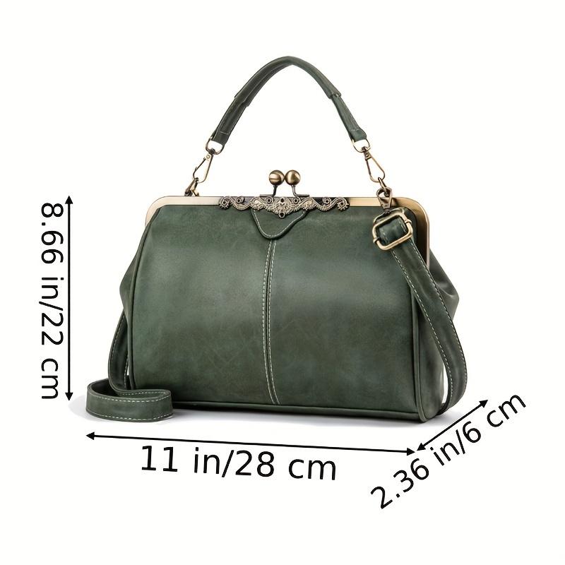 Borsa a tracolla vintage con manico superiore, Borsa a cartella retrò con chiusura a bacio, Borsa a spalla e borsa a mano da donna