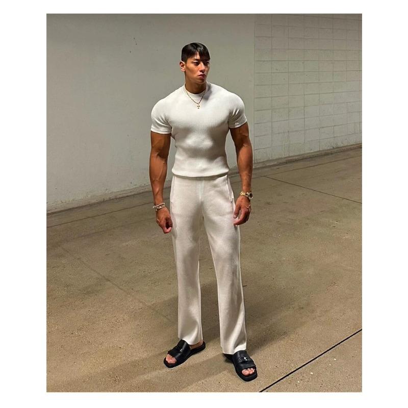 Men S Waffle Knit Short Sleeve Fitted Casual T Shirt