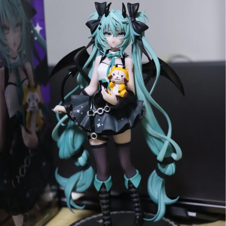 19cm Anime Little Devil Hatsune Miku Handmade Little Raccoon Miku Dark Angel Handmade PVC Figure Anime Peripheral Ornaments Gifts