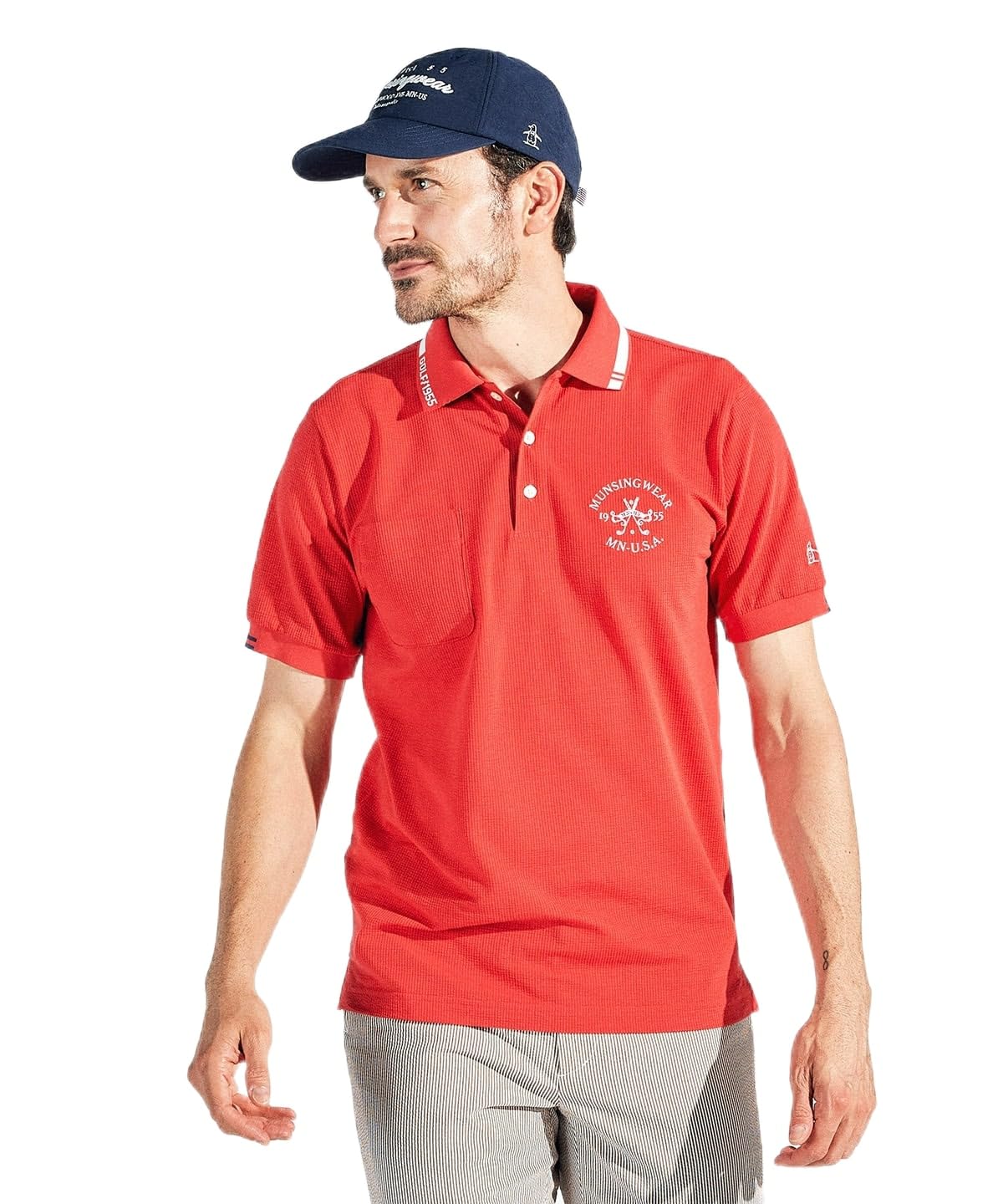 

Munsingwear Short Sleeve Collared with Golf MG5SHS26M Men s Shirt, Soccer/Grey, Moisture-Wicking, Quick-Drying, Pockets, (RD00) (Red)