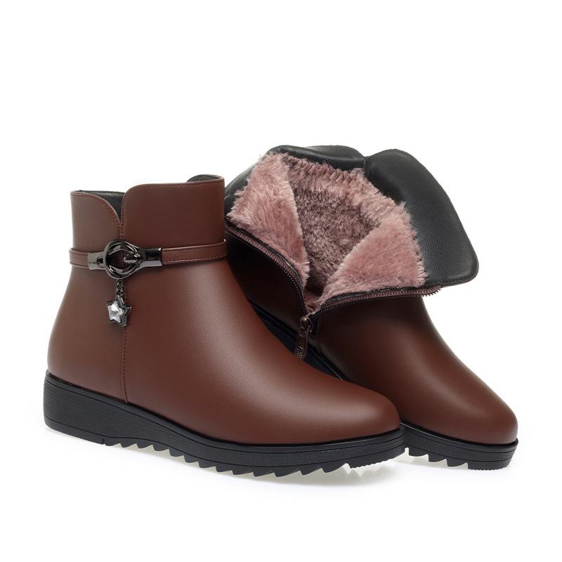 Boots female mother shoes autumn and winter women's shoes, new Martin boots soft-soled thick-heeled short boots velvet thermal cotton shoes