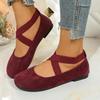 Fashion Sweet Suede Cross Strap Slip On Ballet Flats Women 2025 Summer Round Toe Flat Heels Shoes Size 43 Fashion Solid Mary Jane Shoes