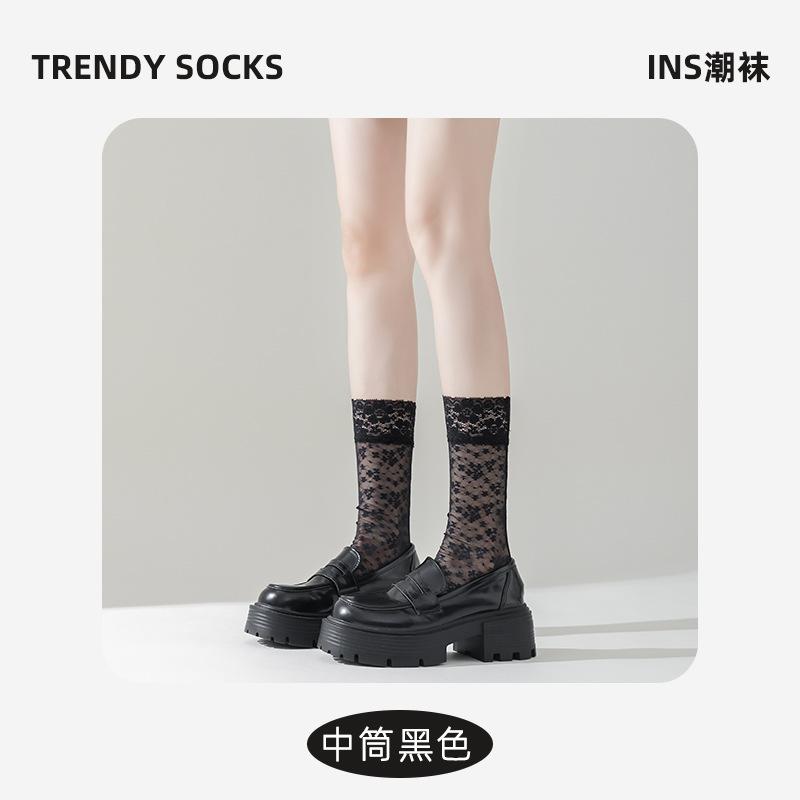 Socks Summer Thin Cotton Socks Cut-Out Sexy Lace Lace European And American Stockings Breathable Fishnet Gauze Over The Knee Cotton Socks