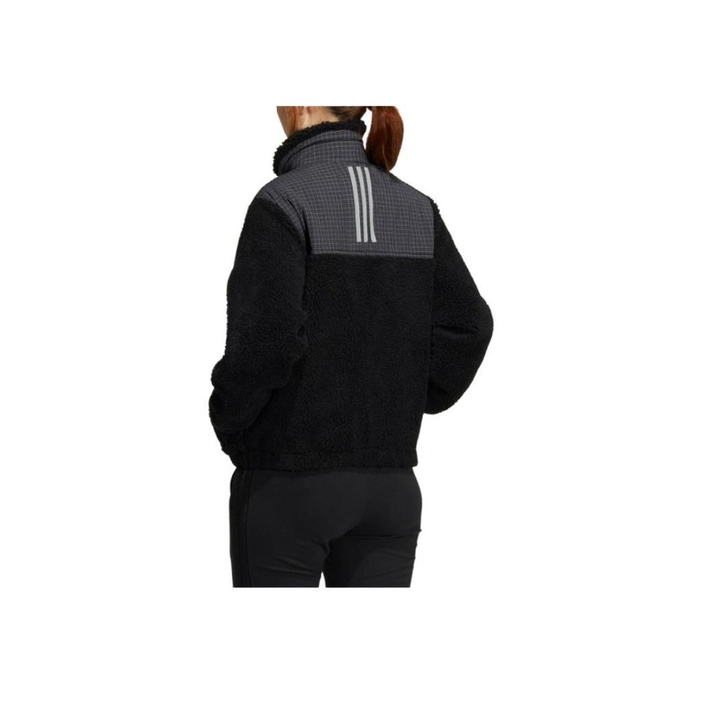 Adidas Logo Fleece-Lined Warm Long Sleeve Jacket Women Outerwear Black HM7096