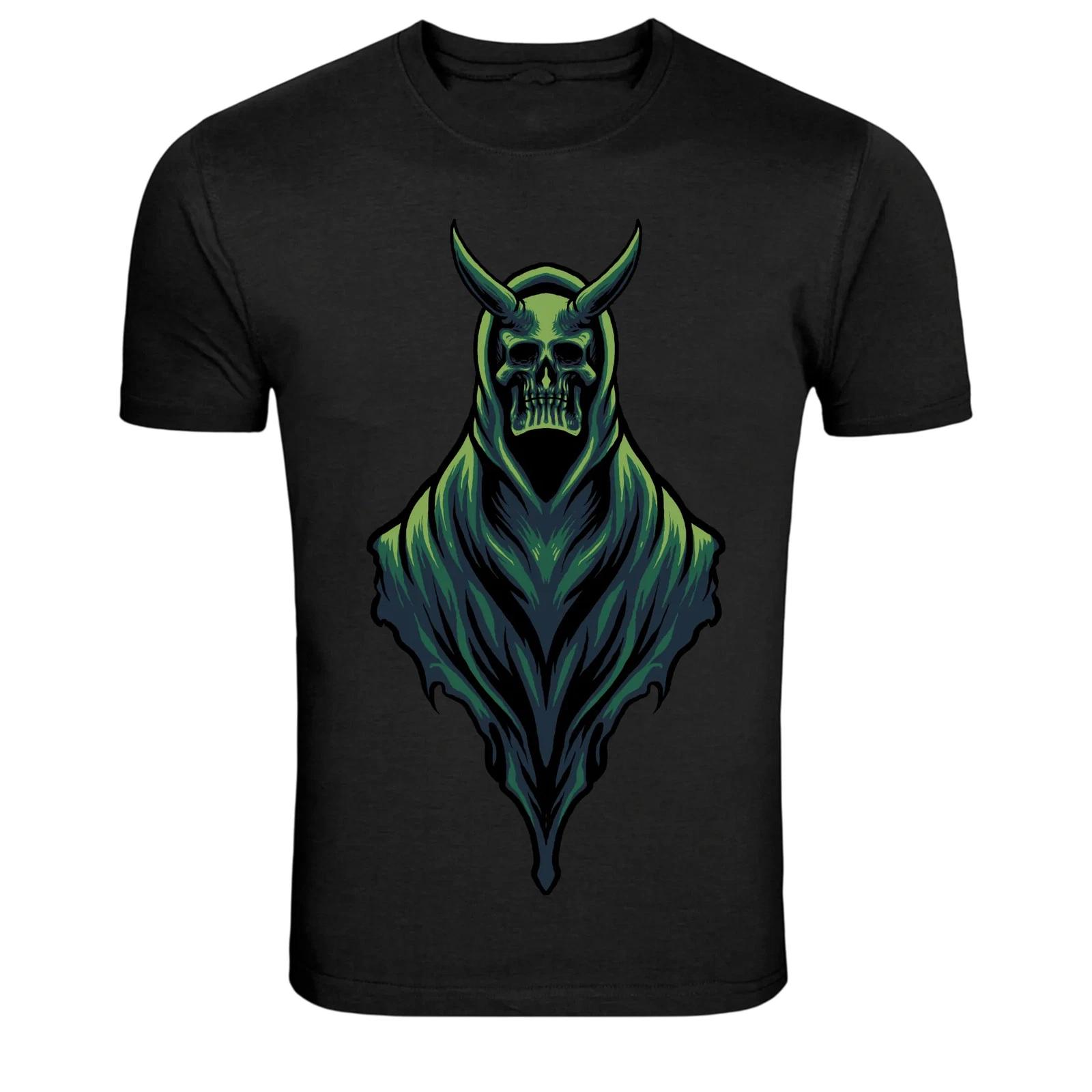 Horned Skull Reaper Dark Gothic Demon Graphic T-Shirt XXXL