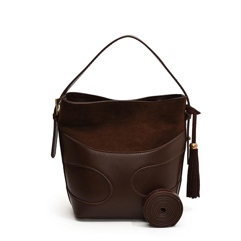 Ielgy Retro Fashion Hand-Carry Bucket Bag Autumn Winter Frosted Casual Shoulder Bag Niche High-End Female Bag