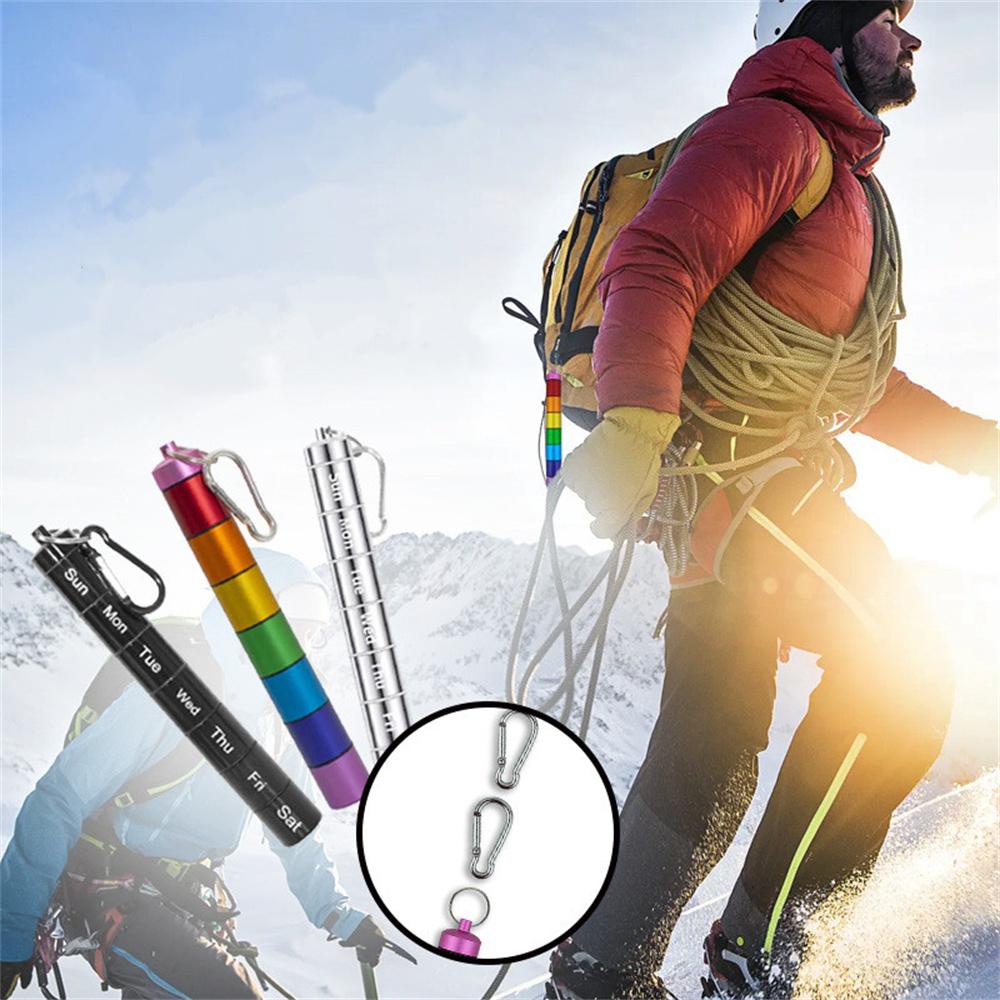 Reise Medikamentenbox 7 Fächer Pillendose Etui Organizer Etui Aluminiumlegierung Für Reisen Altenpflege Outdoor-Aktivitäten