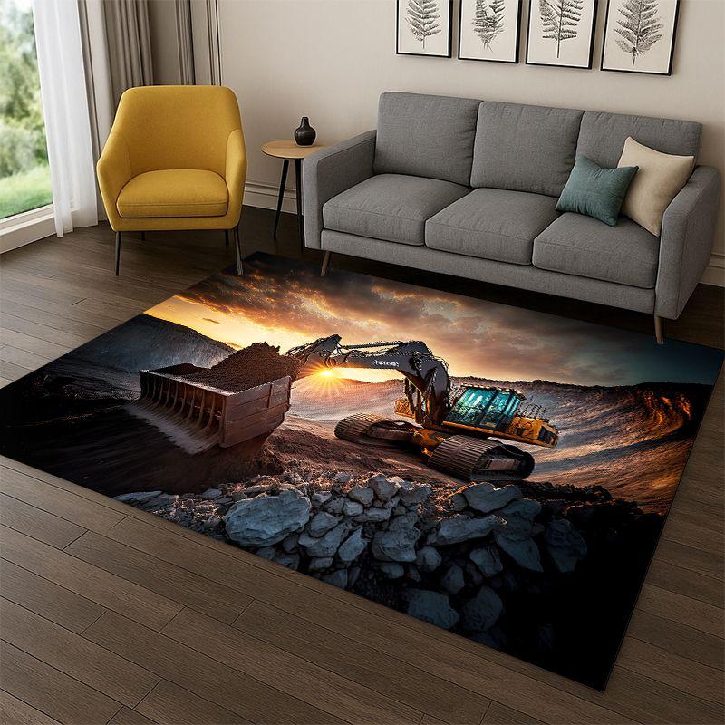 Retro Traktor Auto LKW Cartoon Teppich für Schlafzimmer Wohnzimmer Sofa Spielzimmer Fußmatte Heimdekoration, Kinder Spielbereich Teppich Rutschfest
