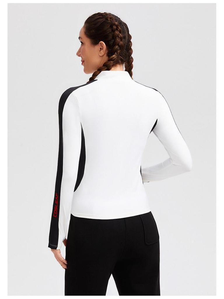 Women's Quick-Dry Long Sleeve Half-Zip Color Block Running Top