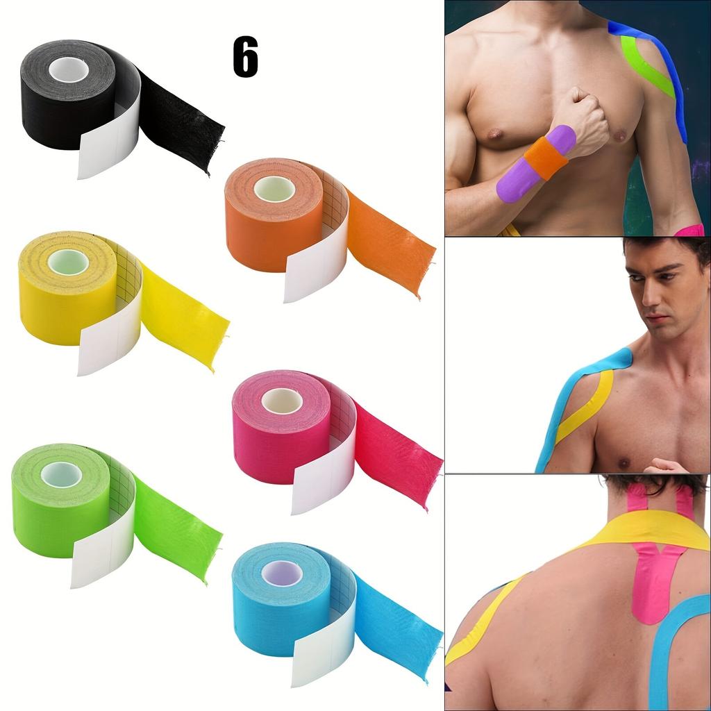 6 Rolls Elastic Kinematics Tape - Muscle Stickers for Sports Injury Prevention, Fitness & Student Use, Fitness Accessories | Vibrant Rolls Tape