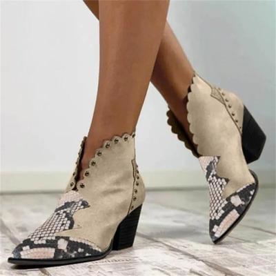 Damenschuhe Stiefeletten Damenstiefel Moderne Kleiderstiefel Damen Gemischte Farben Spitzschuh Slipper Übergröße Nieten Damenschuhe