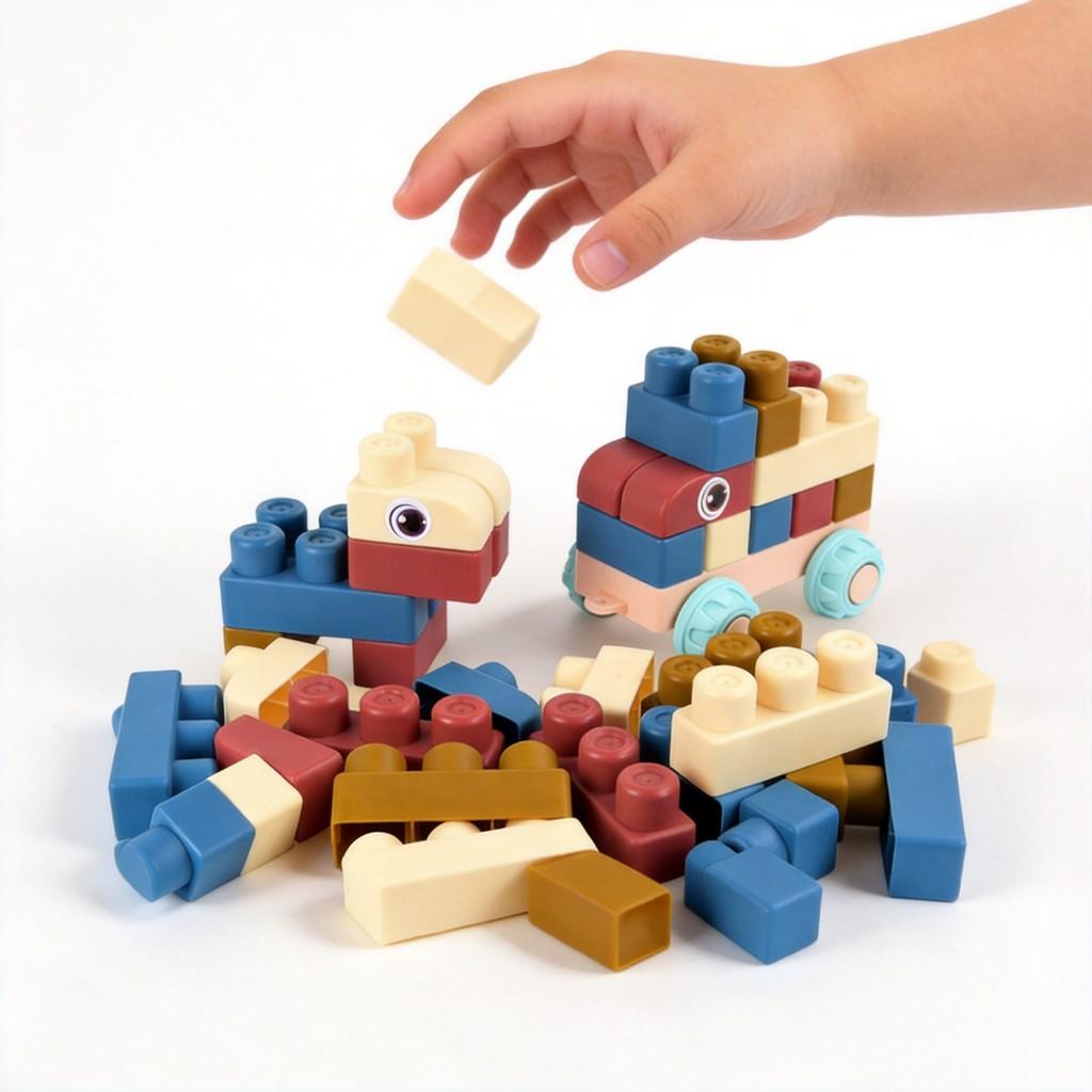 Weiches Silikon-Baustein-Set für Kinder mit Zugaufsatz für kreatives Spielen und sensorische Entwicklung