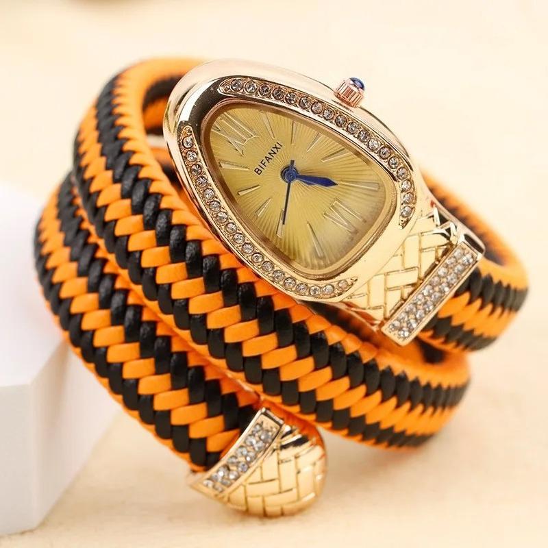 AAA White Rose Gold Luxury Hot Sell Fashion Quartz Watches Women's Unique Snake Leather Strap Watch Women Ladies Clock Relogio