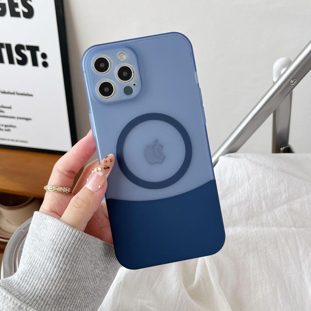 For IPhone17 Promax Stitching Contrasting Color Mobile Phone Case Magnetic Attraction for Apple 16 Skin-feel Matte Anti-fall Protective Cover