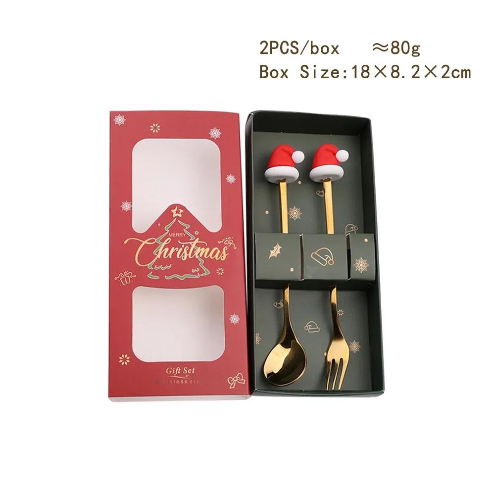 Christmas Spoon Fork Set Christmas Gift  Two-piece Dessert Cutlery Cartoon Santa Elk Xmas Tree Snowman Top Decoration Spoon 2026
