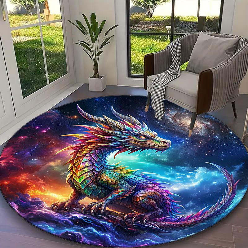 1pc Mythic Rainbow Dragon Printed Chair Rug for Home Office Use, Living Room Kitchen Game Room Round Carpet