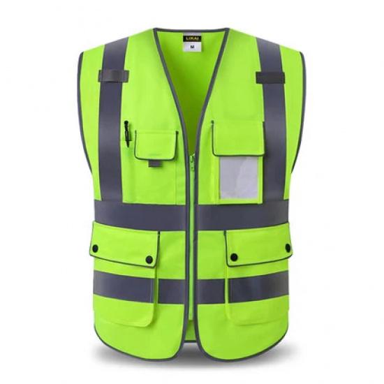 High Visibility Reflective Vest Zipper Front Safety Vest With Reflective Strips Construction Workwear Safety Reflective Vest L