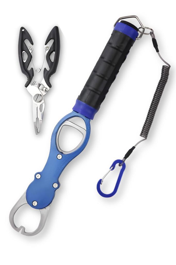 Fish Fish Fish Fish Fish Gripper with Weighing Grip, Catcher, Holder, Grabber, Carabiner, Holder, Function, Rust-Resistant... (Blue)
