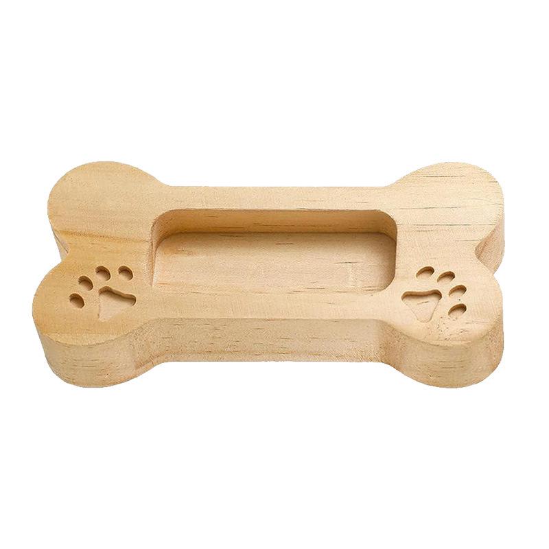 Wooden Dog Bone Business Card Holder with Paw Print Design