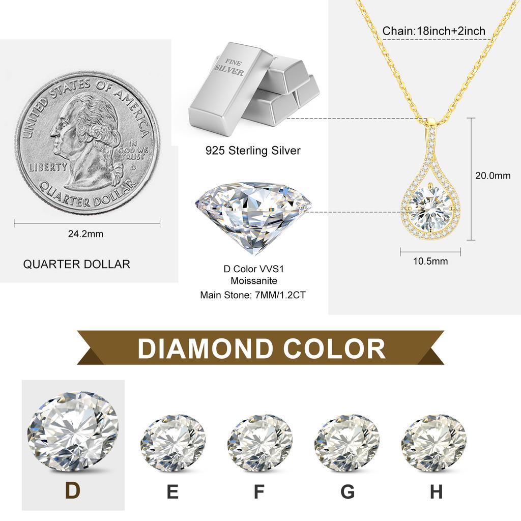 Luxury Women Party Gift Jewelry 925 Sterling Silver 5mm-10mm Moissanite Diamond Iced Out Halo Teardrop Pendant Necklace