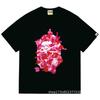 Mens Streetwear Oversized Cotton Tee With Camo Shark Ape Graphic Print Casual T-Shirt
