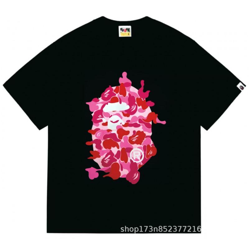 Mens Streetwear Oversized Cotton Tee With Camo Shark Ape Graphic Print Casual T-Shirt