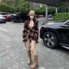 Vintage plaid polo collar shirt jacket women's spring and autumn Korean version loose shirt chic top
