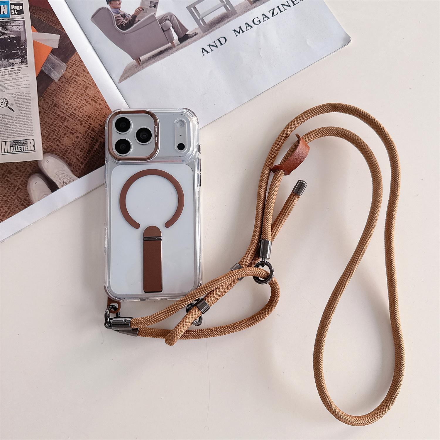 

8.0mm Crossbody Strap Magnetic Case For iPhone 17 Pro Max 16 15 14 Clear Cover Metal Stand 4-Corners Protection Drop Resistant iPhone 15 Pro Max