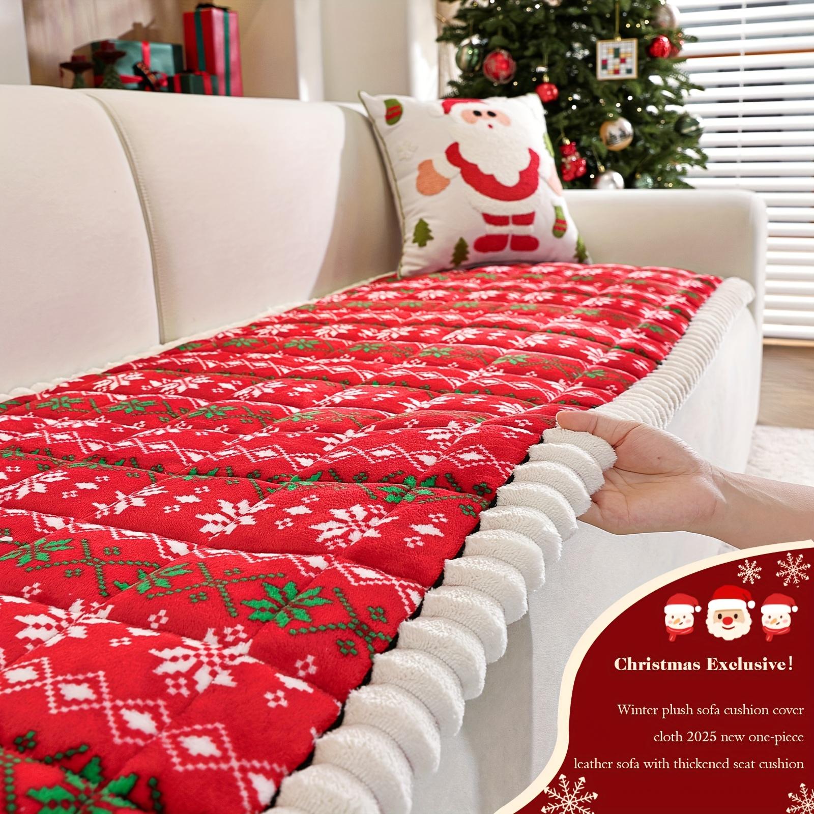

1 шт. Плюшевий стьобаний різдвяний чохол на подушку для дивана зі сніжинками та візерунком, схожим на косичку - Товста текстура, схожа на молочну 70*240cm червоний