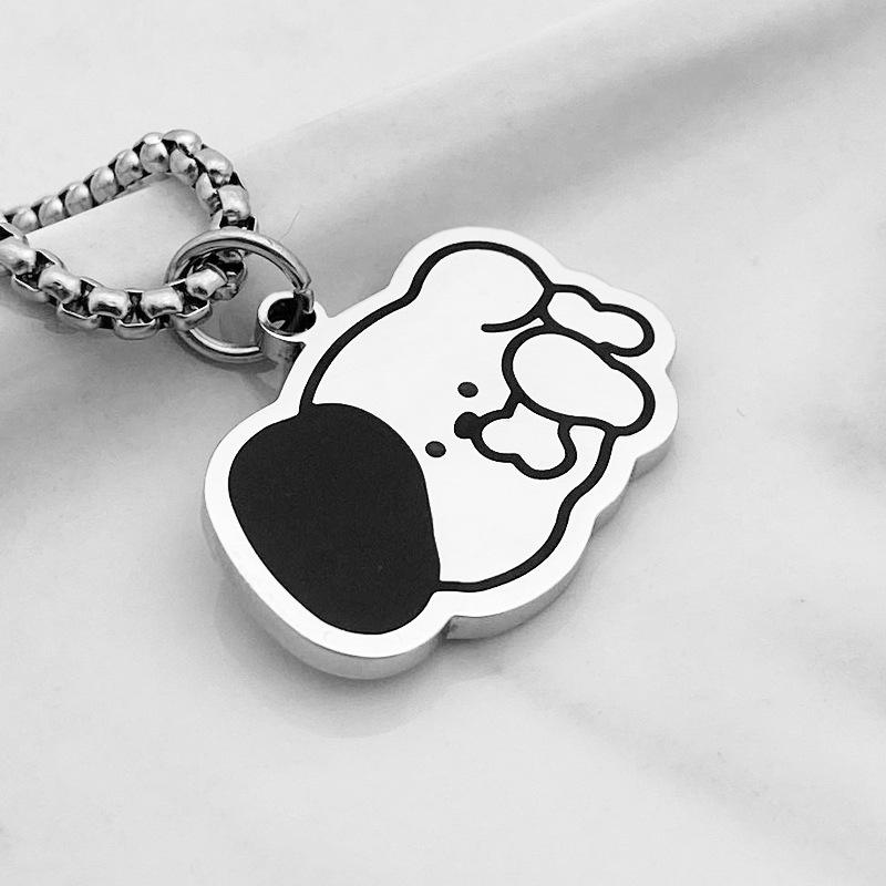 Titanium Steel Scared Cat Necklace For Women Men Korea Fashion Kpop Black Cat Pendant Sweater Chain Couple  Party Gift