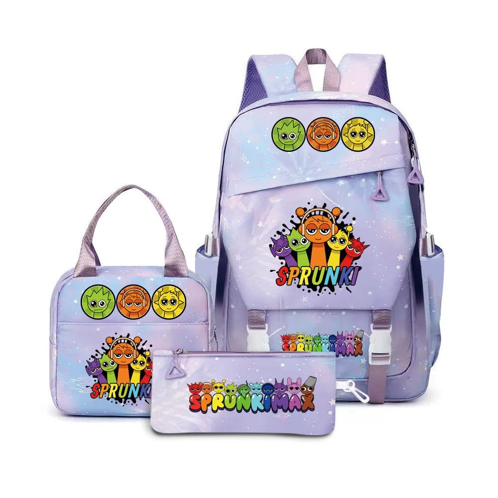 Popular Rhythm Box Sprunki Music Game School Bag Backpack Pencil Bag Three-piece Student Backpack D