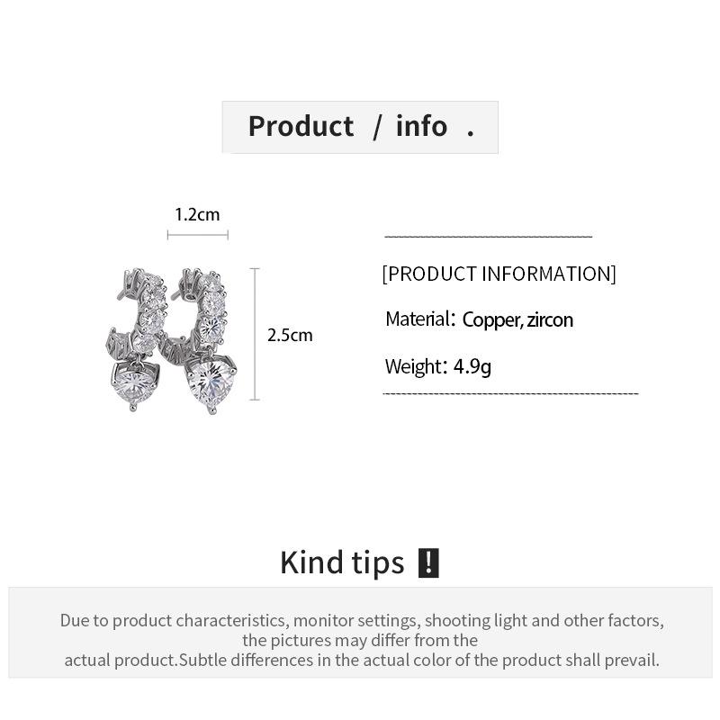 Silver Needle Luxury Zircon Heart Geometric Earrings - Elegant High-End Women's Jewelry