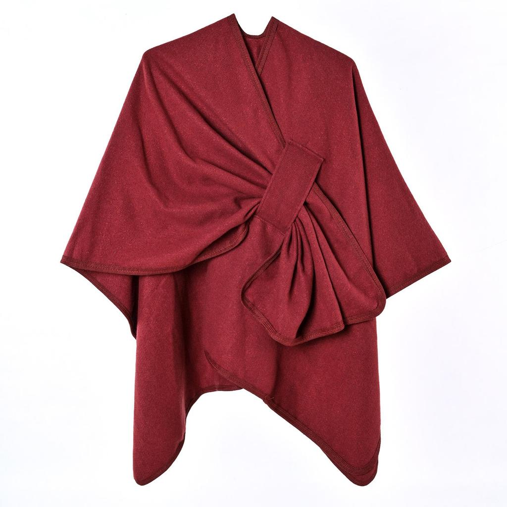 Women's Autumn & Winter Double-Sided Faux Cashmere Cape Shawl - Solid Color with Slit