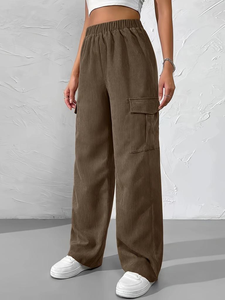 Fall Winter New Women's Loose Waist Elastic Waist Work Pants Corduroy Wide Leg Straight Leg Casual Pants