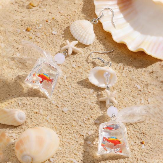 1 Pair Tropical Fish Bag Dangle Earrings Ocean Beach Starfish Shell Hook Earrings Hypoallergenic Women Drop Earrings Fashion Jewelry