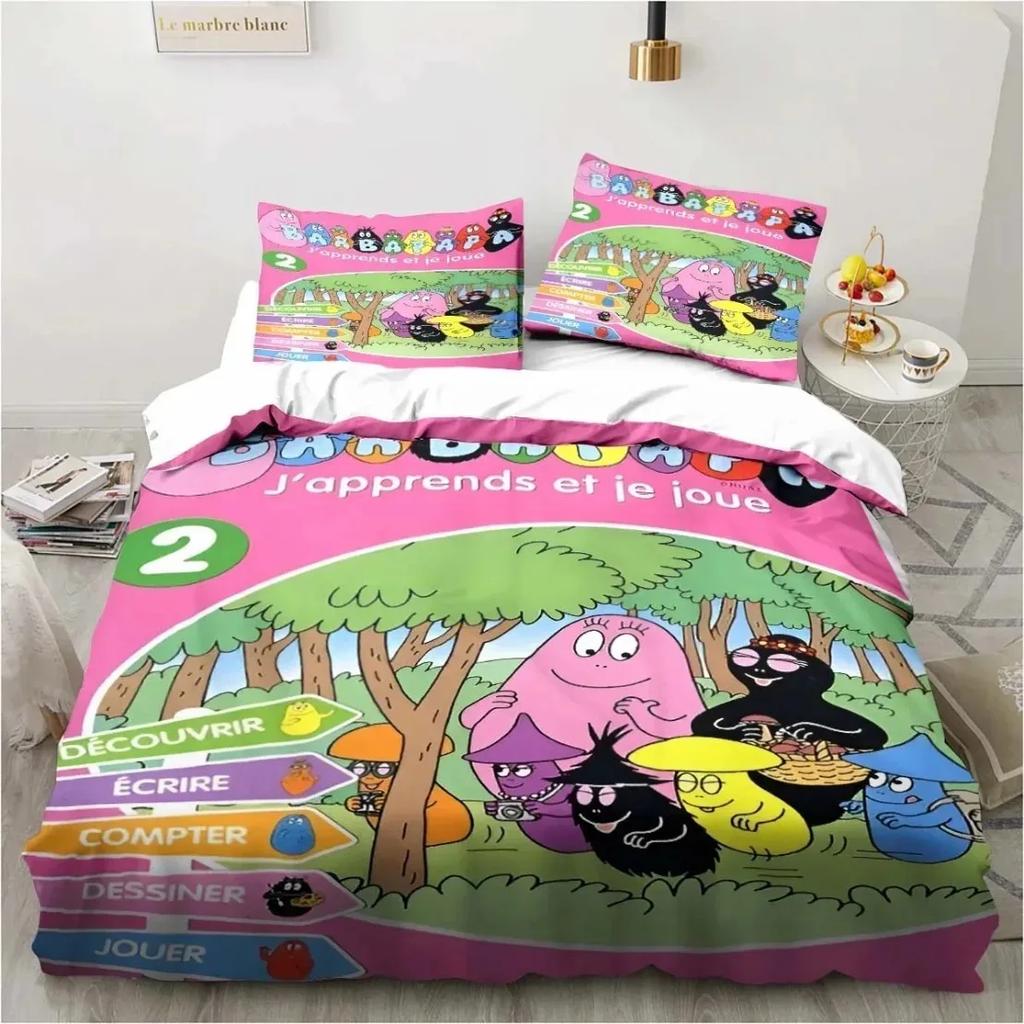 Kreskówkowy Zestaw Pościeli 3D B-Barbapapa Zestaw Poszwy na Kołdrę z Poszewkami na Poduszki Miękki Przyjazny dla Skóry Pojedynczy Rozmiar King Dla Dzieci Prezent na Urodziny