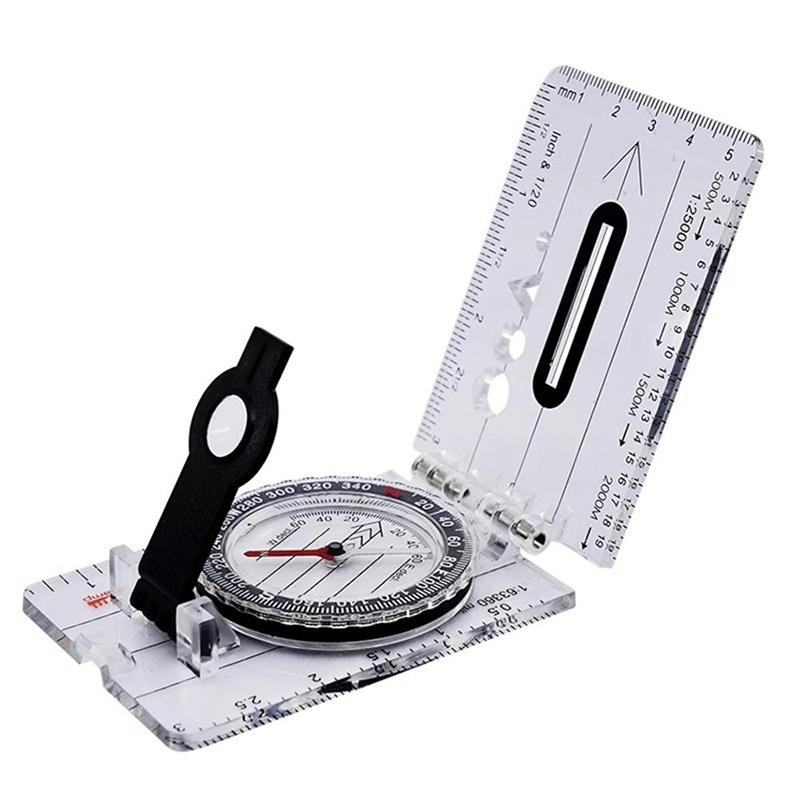 Outdoor Hiking Survival Guide Tool Compass Map Scale Ruler Folding Drawing Multifunctional Waterproof
