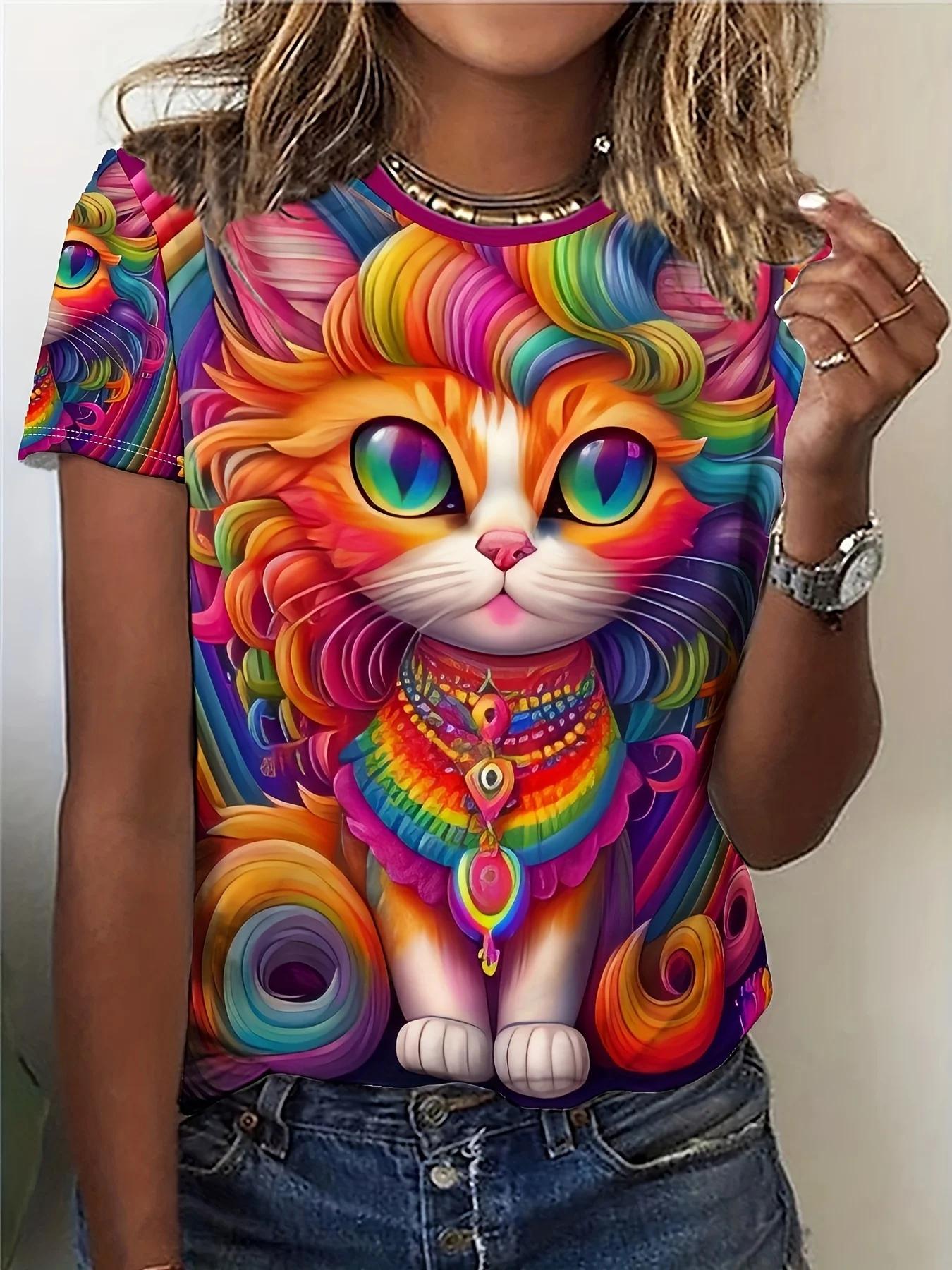

Summer new 2025 3D digital printing t-shirt for women loose casual round neck short-sleeved animal print T-shirt 6XL