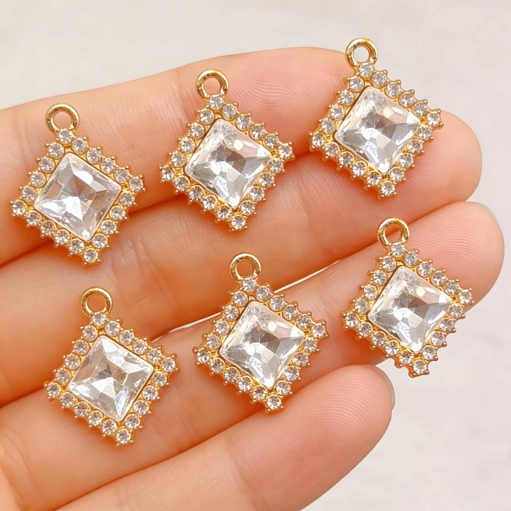 6pcs Rhinestone Alloy Pendants Square Charms For Jewelry Making Handmade Necklace Earrings DIY accessories