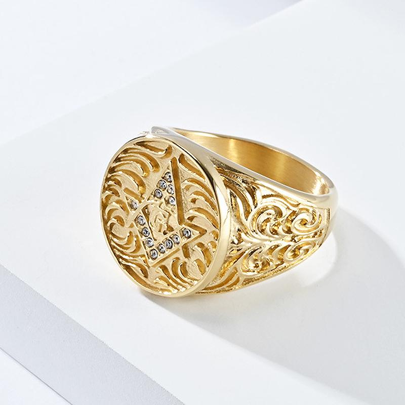 2023 New Style Stainless Steel Cubic Zirconia Ring Fashion Retro Freemasonry G Rings Men's Jewelry