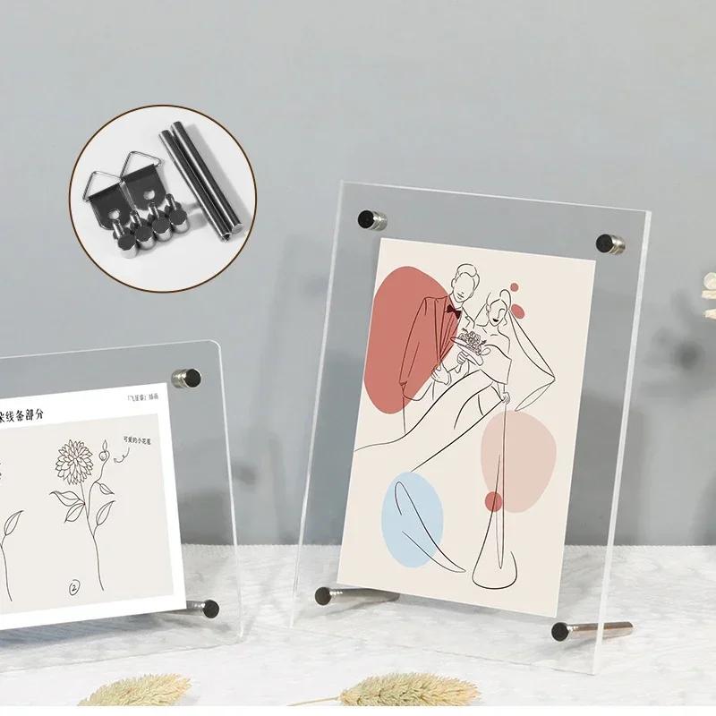 INS Transparent Acrylic Picture Frame Poster Tag Display Wedding Photo Holder Desktop Wall Decor Porta Retrato