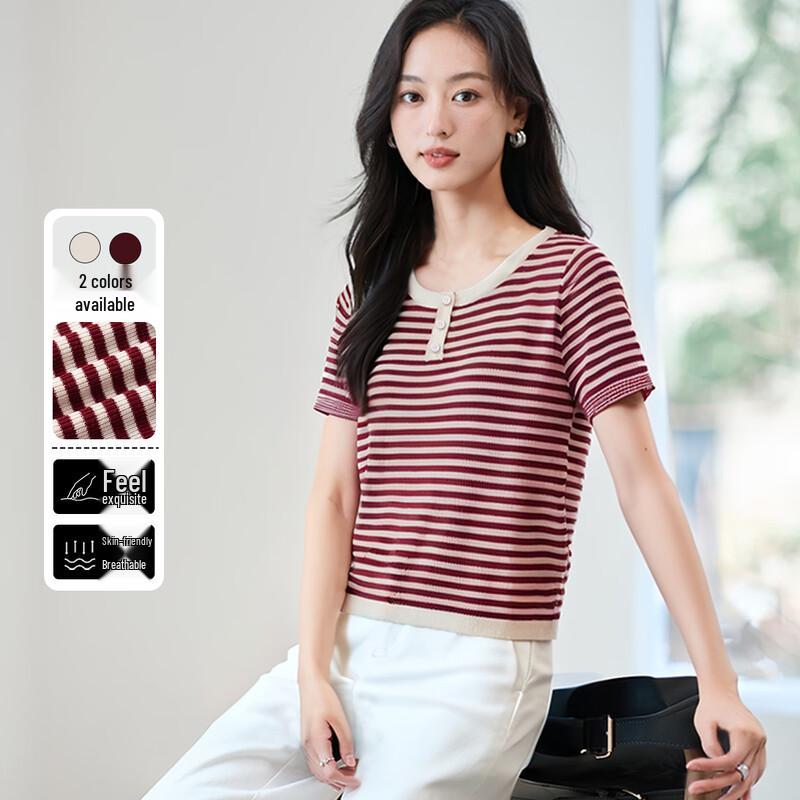 

HSTYLE Women s Classic Striped Knit Top One Size F(170/88A)