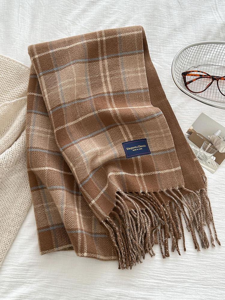 Women'S Imitation Cashmere Plaid Print Knitted Scarf Headscarf Casual Tassel Scarve Ladies Mujer Wrap Shawl Winter New Korean