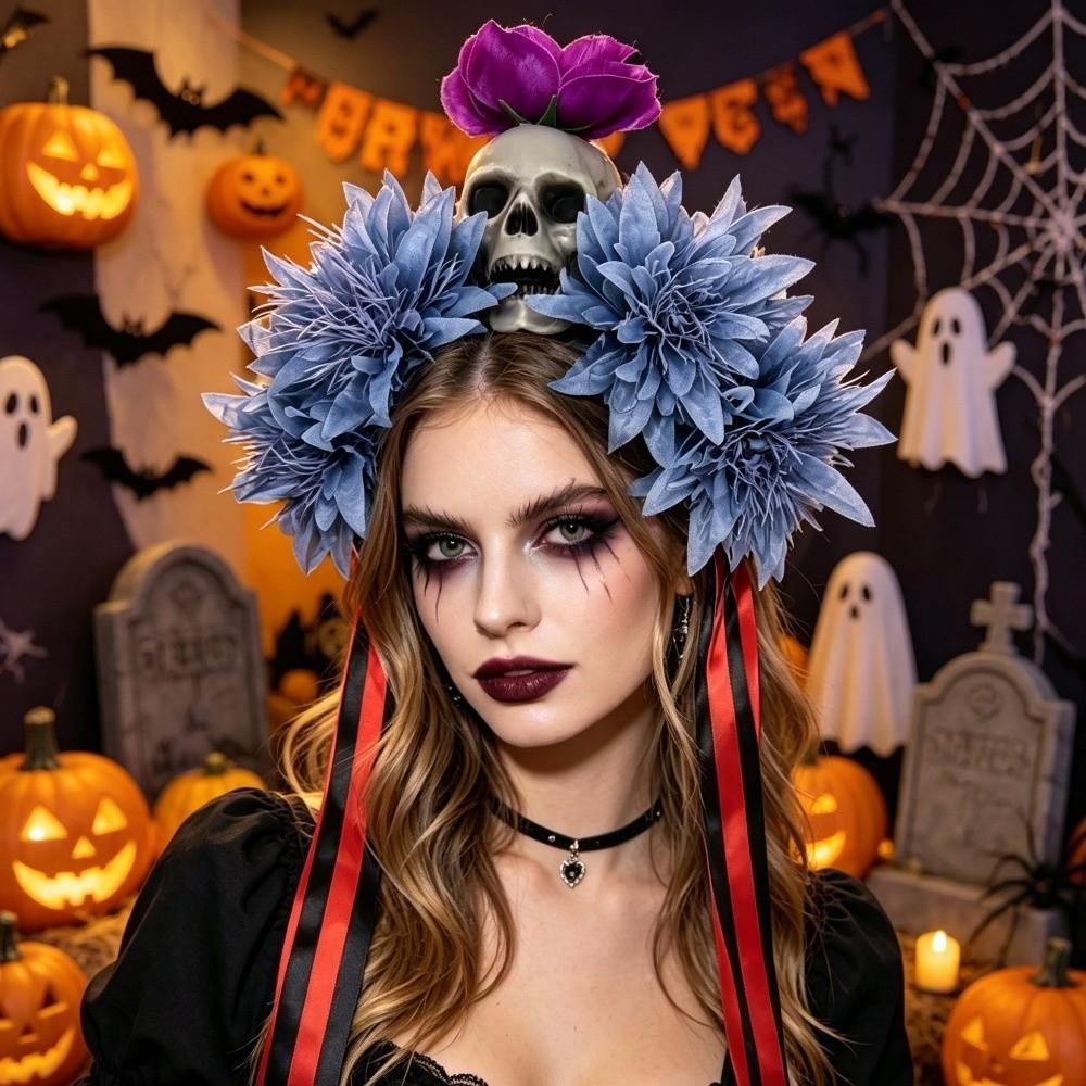 Scary Flower Halloween Headband Simulated Flower Halloween Skull Hairhoop Girls